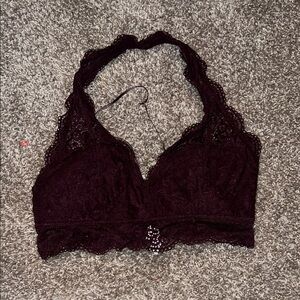 aerie Lace Halter Bralette burgundy